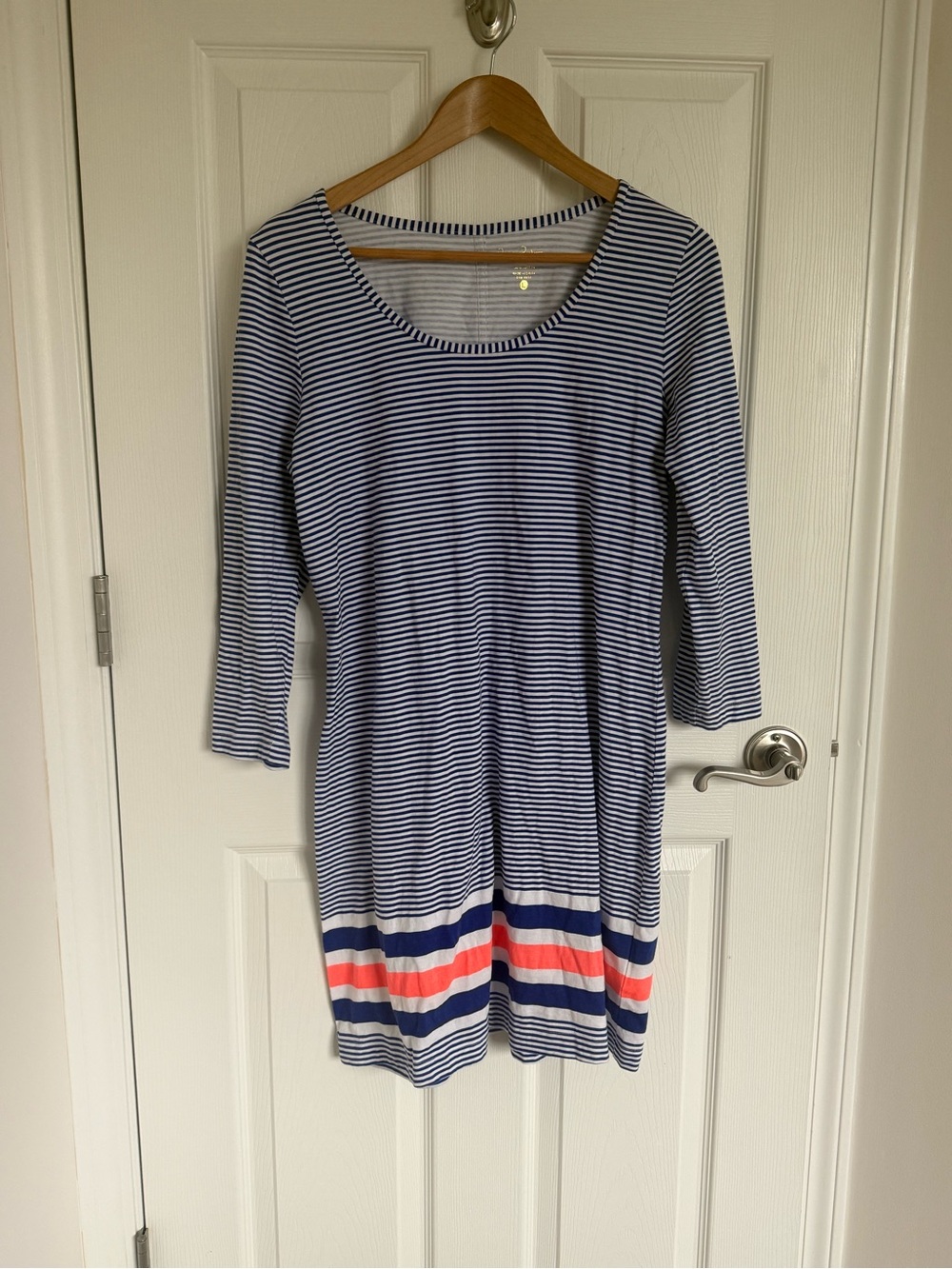Lilly Pulitzer Beacon Navy Blue White Striped 3/4 Sleeve Mini Dress Small L